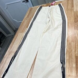 Edikted Cream Track Pants with Black Stripes